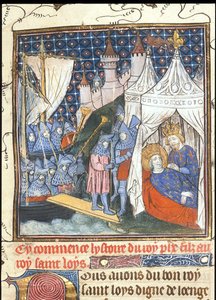 Der heilige Ludwig starb während seines zweiten Kreuzzugs in Tunis Aus den Chroniken von Frankreich oder St. Denis, nach 1380