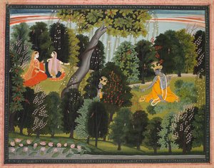 Sakhi überredet Radha, Krishna zu treffen, aus dem Lambagraon Gita Govinda..., ca. 1820-1825 von Unbekannt