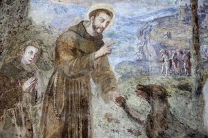 Santa Chiara Kreuzgang, Neapel Fresko (Detail): SFrancesco, Neapel, Italien