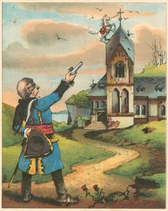 Szene aus Die Abenteuer des Baron Münchhausen von Rudolph Erich Raspe, ca. 1850