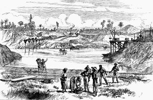 Szene vom Versuch de Lesseps, den Panamakanal zu graben, 1888 von Unbekannt