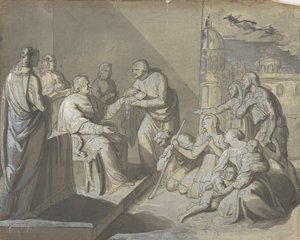 Szene mit der Präsentation einer Heiligenreliquie (recto), Kopf einer Frau (verso) von Unbekannt