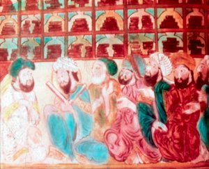 Gelehrte im Haus der Weisheit, einer Wissenschaftsakademie, Bagdad, Irak, 14. Jahrhundert