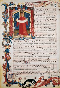 Partitur mit Beleuchtung im Squarcialupi-Codex, ca. 1410-1415 von Unbekannt
