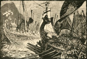 Seeschlacht zwischen Ptolemaios und Demetrios Poliorketes vor Salamis, 1890 von Unbekannt