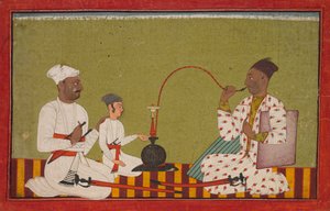 Sitzender Prinz, der eine Wasserpfeife raucht, um 1710-1715