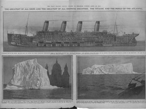 Schnittdiagramm der Titanic und Eisberge, 20. April 1912
