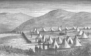 Sir Garnet Wolseleys Lager in Ulundi: Zulus kommen, um ihre Waffen abzugeben, ca. 1880 von Unbekannt