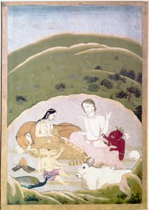 Siva und Parvati mit ihren Kindern, Ganesh und Karttikgya auf dem Berg Kailash, ca. 1745 von Unbekannt