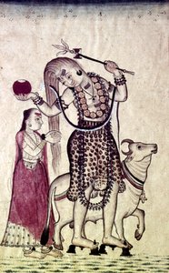 Siva, gefolgt von seiner Gemahlin Parvati, geht mit dem Stier Nandi, ca. 1730