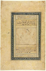 Skizze eines jungen Mannes, Einzelseite, Illustration und Text persische Verse, 1630-1650