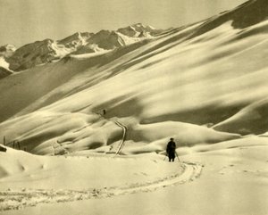 Skifahren an der Oberen Schlossalm, nahe Bad Hofgastein, Österreich, um 1935