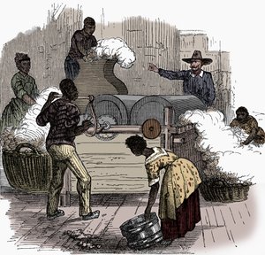 Sklavenarbeit auf einer Baumwollplantage in den Südstaaten Amerikas, 1860