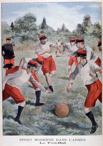 Soldaten der französischen Armee spielen Fußball, 1902