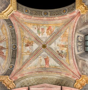 Südliches Querschiff erstes östliches Joch, Jakob schickt Josephs Sohn zur Weide, Plan der Brüder, Joseph zu fangen, Ruben schlägt vor, ihn in den Brunnen zu werfen, Joseph wird an Händler verkauft, Kathedrale Santa Maria Assunta, Duomo, Cremona, Lombardei von Unbekannt
