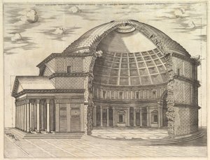 Speculum Romanae Magnificentiae: Das Pantheon, aufgebrochen, um das Innere zu zeigen, 1553 von Unbekannt