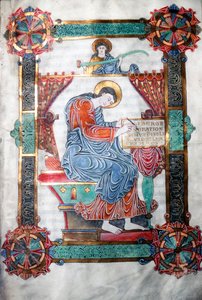 Der heilige Matthäus schreibt sein Evangelium, angelsächsisches Werk, um 1062-65