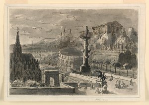 Bühnenbild, Ansammlung verschiedener Gebäude von Unbekannt