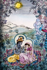 Buntglasfenster im Iskcon-Tempel: Krishna und Rada, London, Großbritannien von Unbekannt
