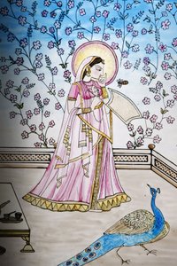 Buntglasfenster im Iskcon-Tempel, London, Großbritannien