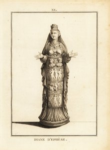 Statue der Diana von Ephesus, Artemis von Ephesus, mit nackten Brüsten und Körper in einer verzierten Säule