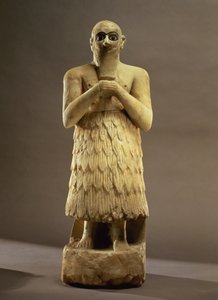 Statuette des Beamten oder Verwalters Ebih-Il, die Göttin Ishtar anbetend, aus Mari, Mittlerer Euphrat, ca. 2500 v. Chr.