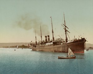 Suezkanal, Schiff fährt in das Rote Meer bei Port Tewfic, ca. 1900