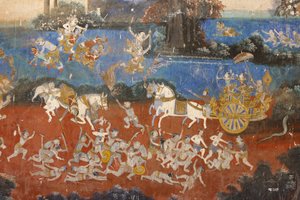 Silberpagode: Dieses Wandgemälde zeigt Szenen aus dem Reamker, der kambodschanischen Version des klassischen hinduistischen Gedichts Ramayana, Phnom Penh, Kambodscha von Unbekannt