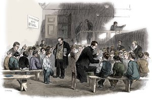 Jungen das Lesen beibringen in der Ragged School Union Schule, Lambeth, London, 1868 von Unbekannt