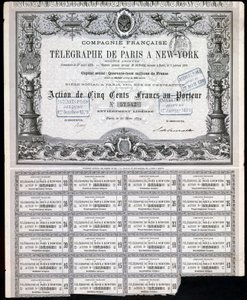 Telegraphie, General Paris-New York Telegraph Aktienzertifikat, 27. März 1879 von Unbekannt