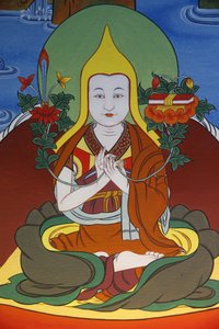 Tempel der Tausend Buddhas Dashang Kagyu Ling Kongregation Malerei betender Mönch, La Boulaye, Frankreich