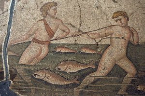Thalasse und die nackten Fischer, Mosaik aus Vakto, Detail, Türkei von Unbekannt