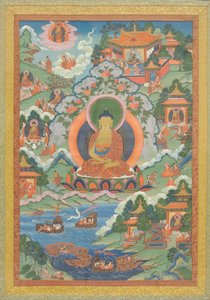 Thanka mit Buddha, 19. Jahrhundert