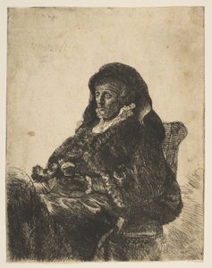 Die Mutter des Künstlers sitzt an einem Tisch, schaut nach links: Dreiviertellänge, nach 1631