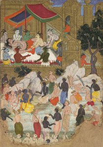 Das Erwachen von Kumbhakarna in der Goldenen Stadt Lanka, Folio aus einem Ramayana von Unbekannt