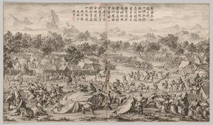 Die Schlacht bei Elei Zhalatu: aus Schlachtszenen der Niederschlagung von Aufständen...ca. 1765-1774