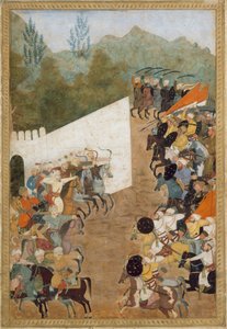 Die Schlacht von Shahbarghan, Folio aus einer Padshahnama-Chronik des Kaisers, 17. Jahrhundert von Unbekannt