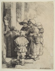 Der blinde Leierkastenmann und seine Familie erhalten Almosen, 1648 von Unbekannt