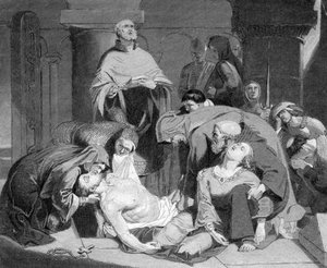 Das Begräbnis von Harold in der Abtei von Waltham, ca. 1847