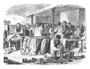 Die Baumwollhungersnot: Verteilung von Kleidung an Arbeiter, Manchester von Unbekannt