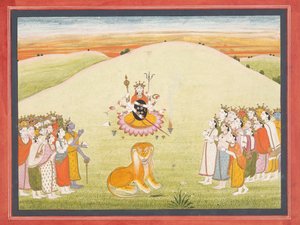 Die Erschaffung von Durga: Seite aus einem verstreuten Markandeya Purana