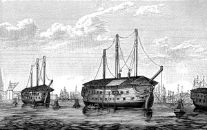 Die dänischen Gefängnisschiffe Dronning Maria und Waldemar in Kopenhagen, 1848-1849