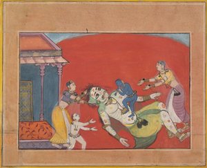 Der Tod der Dämonin Putana: Folio aus einer Bhagavata Purana Serie, ca. 1610