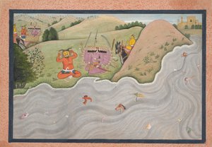 Der Dämon Marichi versucht Ravana zu entmutigen, aus einer verstreuten Ramayana-Serie, ca. 1780 von Unbekannt