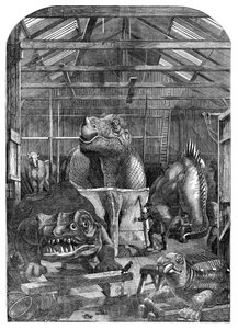 Das Modellzimmer der ausgestorbenen Tiere im Crystal Palace, Sydenham, 1853