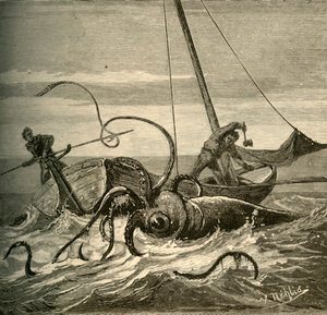 Die Fischer kämpfen mit dem Riesenkalmar, 1881 von Unbekannt