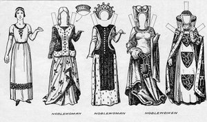 Die Galerie der Kostüme: Kleider, die in den letzten Jahren der Herrschaft von Edward III. getragen wurden, um 1934