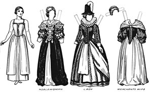 Die große Galerie der historischen Kostüme: Kleid getragen in der Regierungszeit von James I., ca. 1934 von Unbekannt