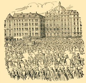 Die großen Adligen Ungarns leisten Maria Theresia den Treueeid...im Jahr 1740, ca. 1930