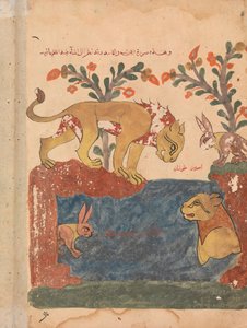 Der Hase, der Löwe und der Brunnen, Folio aus einem Kalila wa Dimna, 18. Jahrhundert von Unbekannt